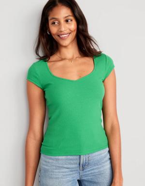Sweetheart Rib-Knit T-Shirt for Women green