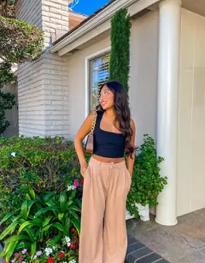 Forever 21 Wide Leg High Rise Pants Tan