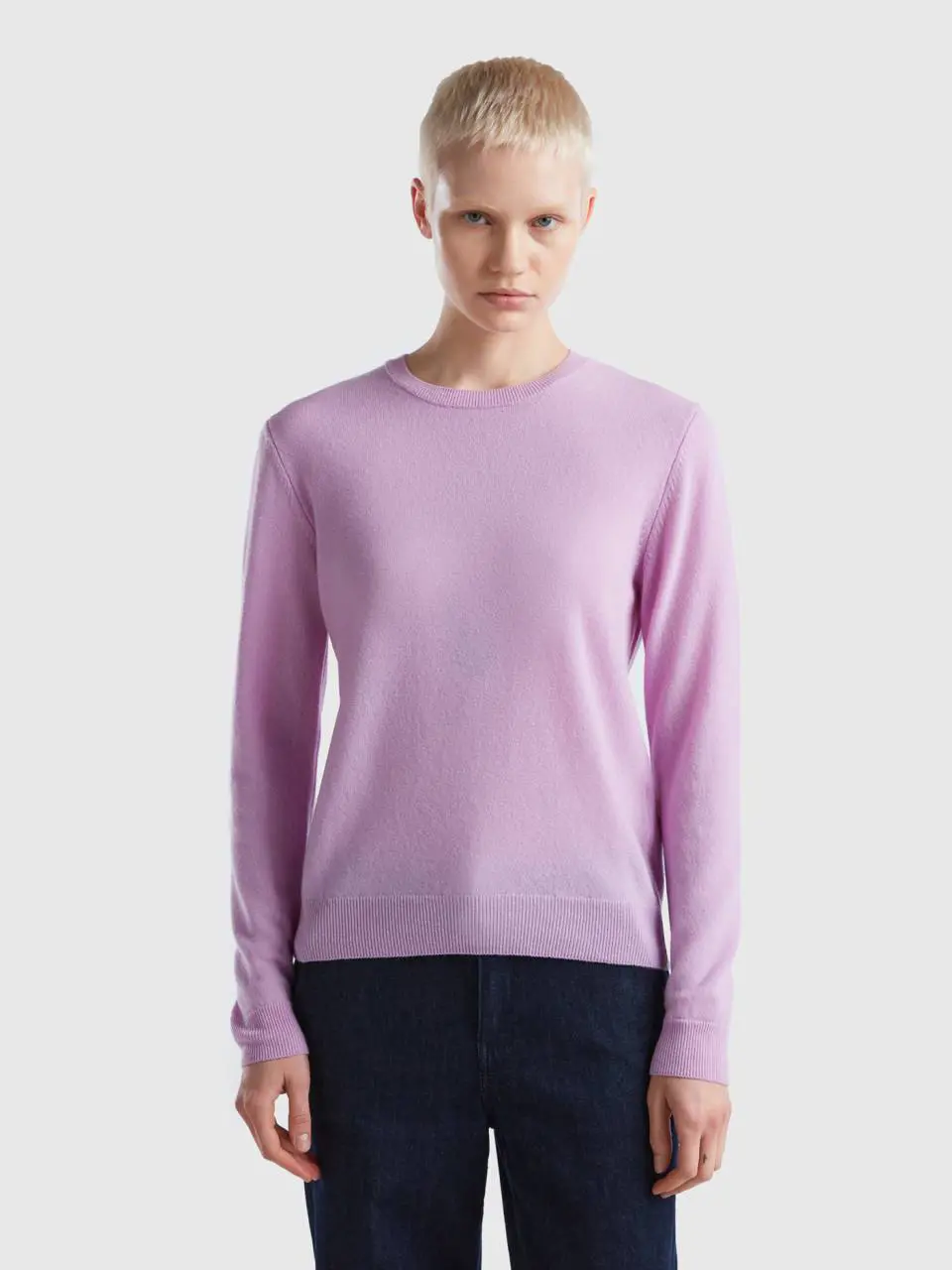 Benetton lilac crew neck sweater in merino wool. 1