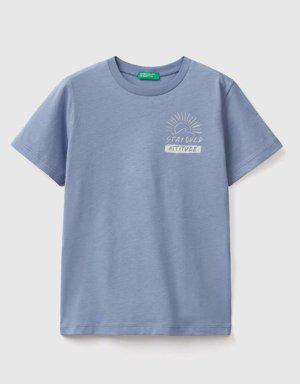 Erkek Çocuk Mavi Benetton Su Baskılı T Shirt
