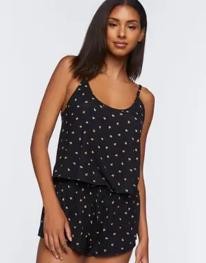 Forever 21 Mushroom Print Cami &amp; Shorts Pajama Set Black/Multi