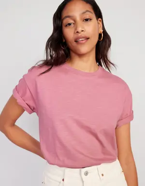 Vintage Slub-Knit T-Shirt for Women pink