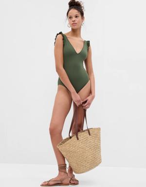 Gap Recycled Ruffle One-Piece Swimsuit green