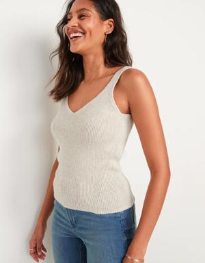 V-Neck Rib-Knit Sweater Tank Top for Women white