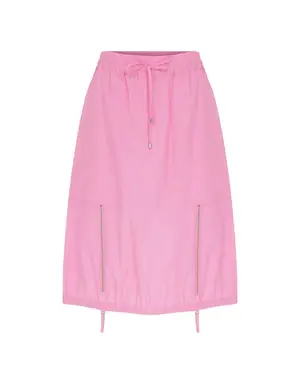 Zipper Detailed Pocket Midi Length Skirt Pink