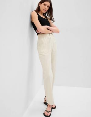 Linen-Cotton Pull-On Pants beige