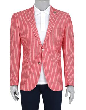 Tween Slim Fit Kırmızı Çizgili %100 Pamuk Kumaş Ceket