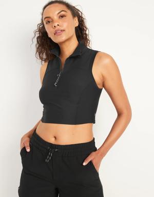 Old Navy PowerSoft 1/2-Zip Sleeveless Cropped Top for Women black