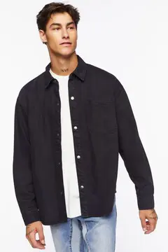 Forever 21 Forever 21 Drop Sleeve Snap Button Shirt Black. 2