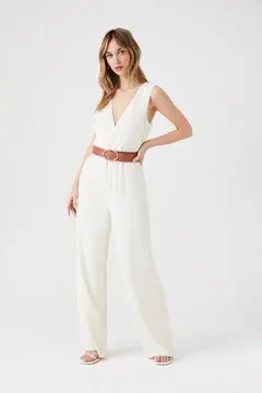 Forever 21 Forever 21 Belted Wide Leg Jumpsuit Ivory. 2