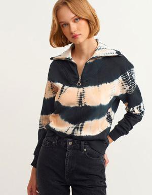 Batik Desenli Fermuarlı Sweatshirt