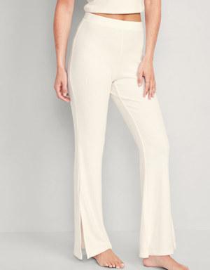 High-Waisted Rib-Knit Split Flare Lounge Pants for Women white