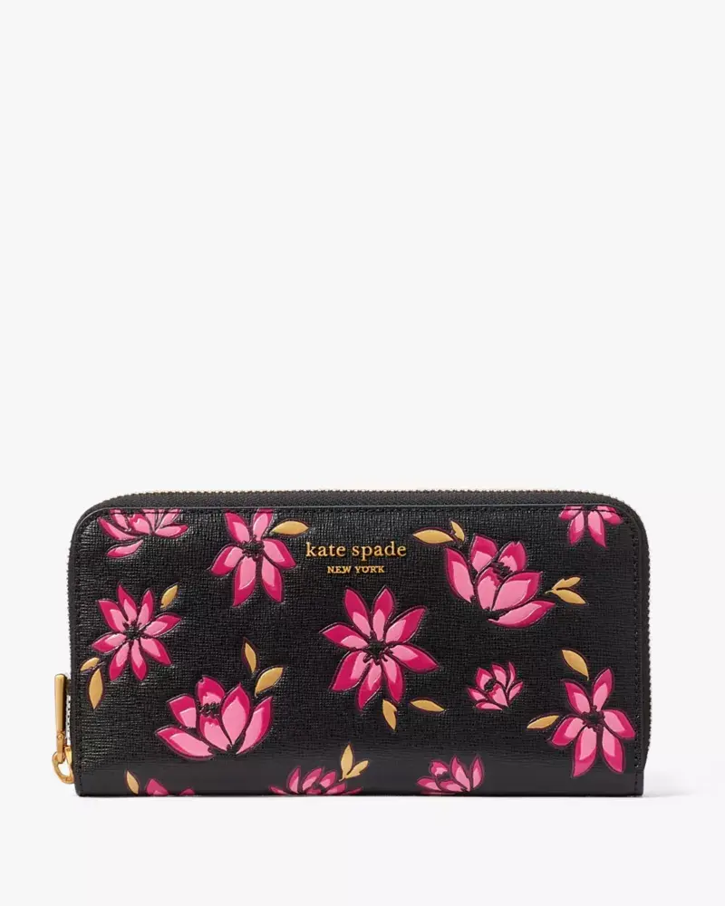 Kate Spade Morgan Winter Blooms Embossed Zip-around Continental Wallet. 1