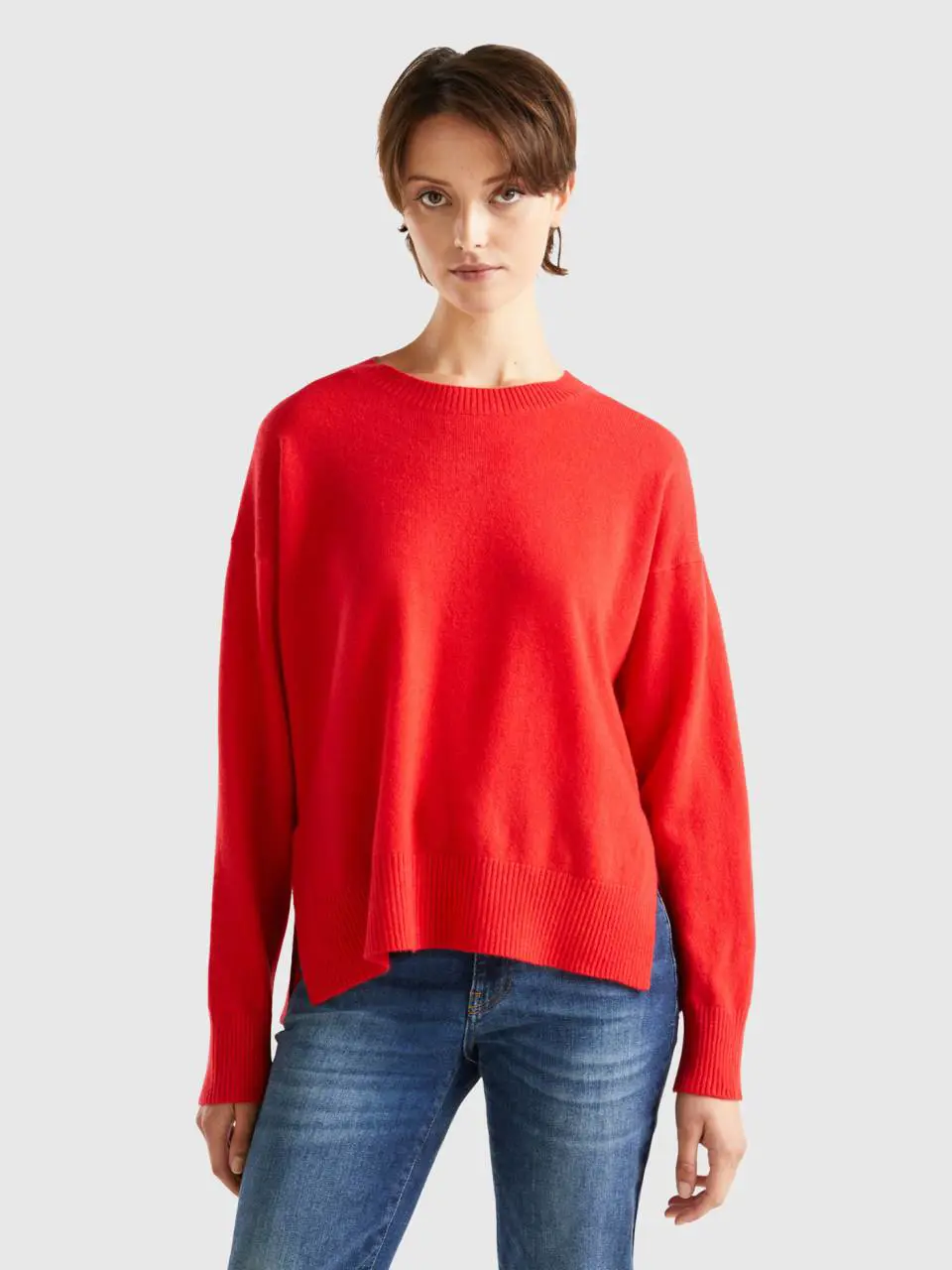 Benetton coral red sweater in 100% cashmere. 1