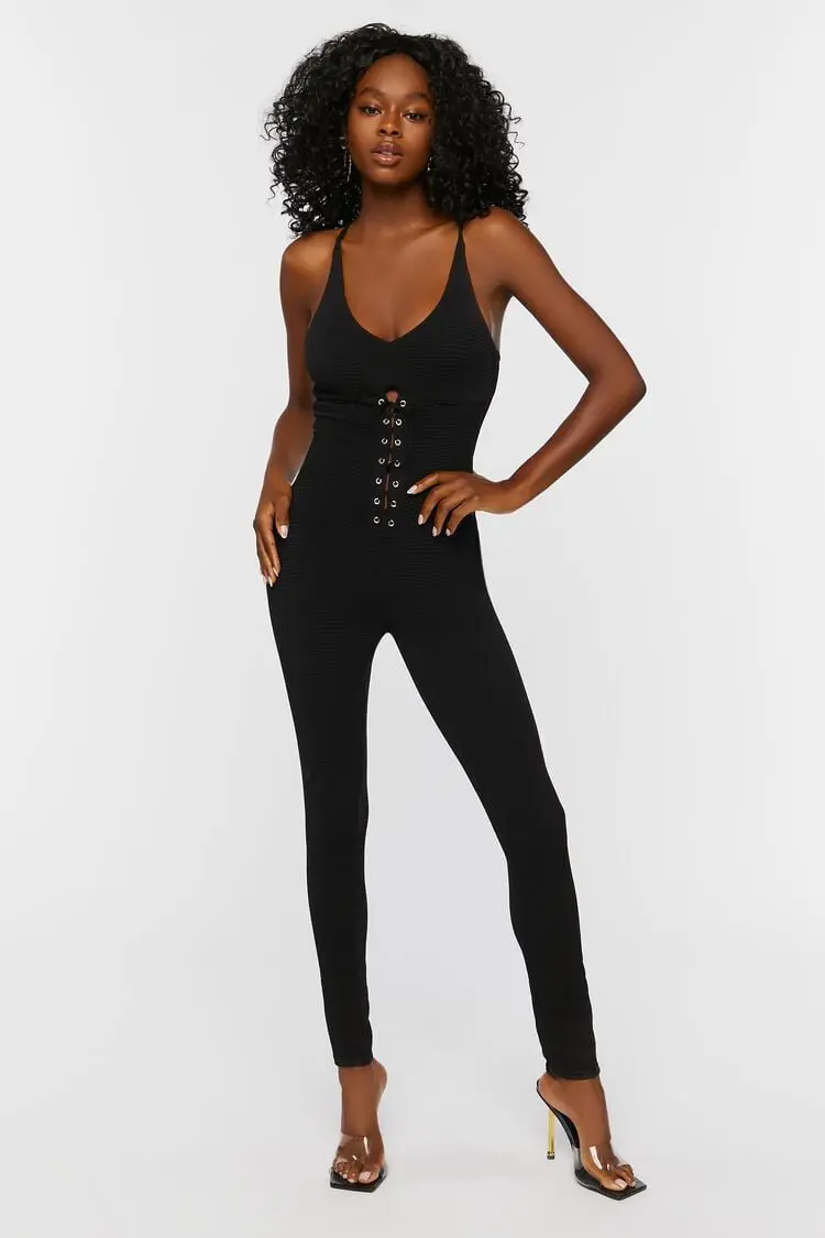 Forever 21 Forever 21 Lace Up Cami Jumpsuit Black. 1