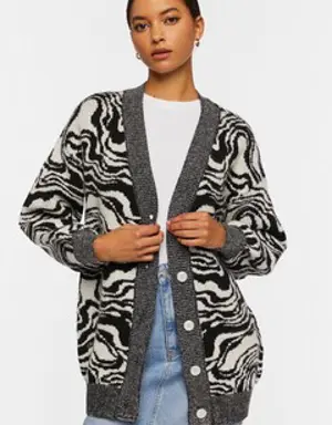 Forever 21 Oversized Abstract Cardigan Sweater Black/Cream