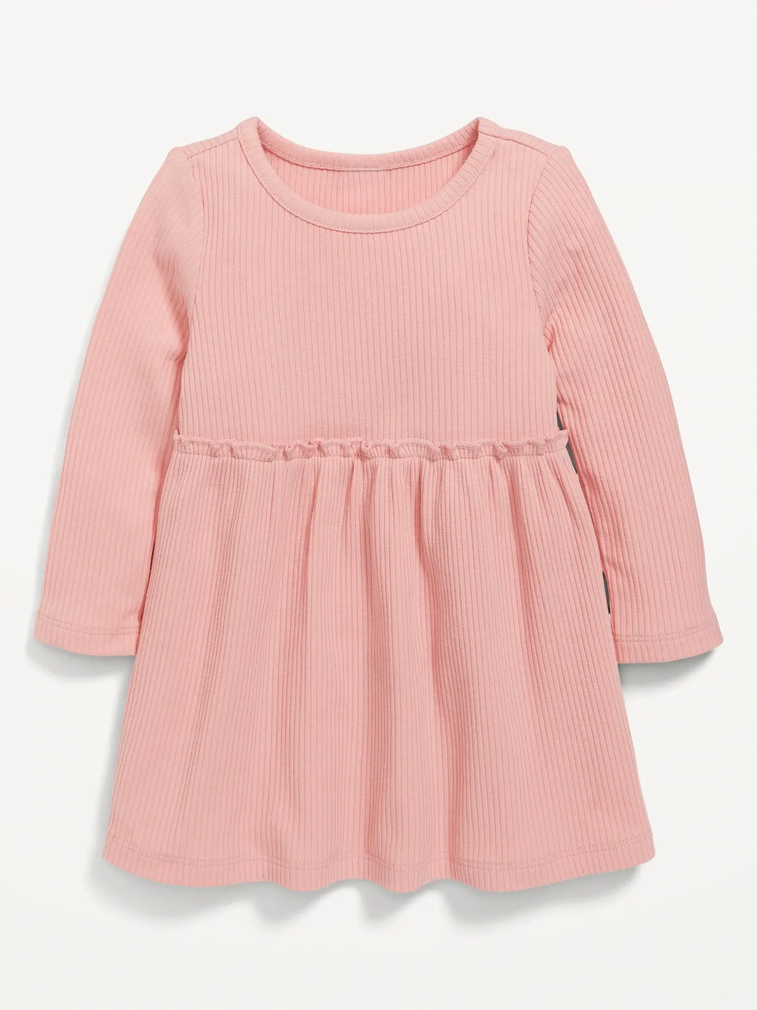 Old Navy Rib-Knit Long-Sleeve Jersey Dress for Baby pink. 1