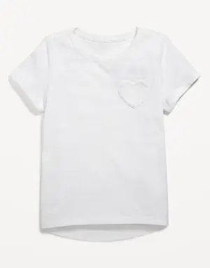 Softest Short-Sleeve Heart-Pocket T-Shirt for Girls white