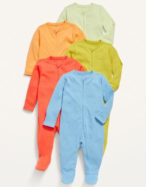 Unisex 5-Pack Sleep & Play 1-Way Zip Footed One-Piece for Baby multi