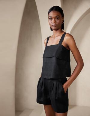 Mia Square-Neck Linen Tank black