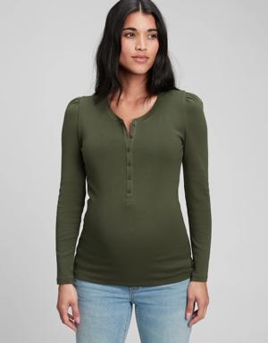 Gap Maternity Modern Henley Crewneck T-Shirt green