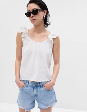 Crinkle Gauze Ruffle Tank Top white