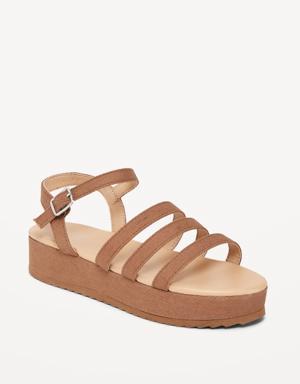 Twill Strappy Platform Sandals for Girls brown