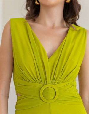 Deniz Butik Bel Dekolteli Tulum - YAĞ YEŞİLİ. 3 Deniz Butik Bel Dekolteli Tulum - YAĞ YEŞİLİ. 3