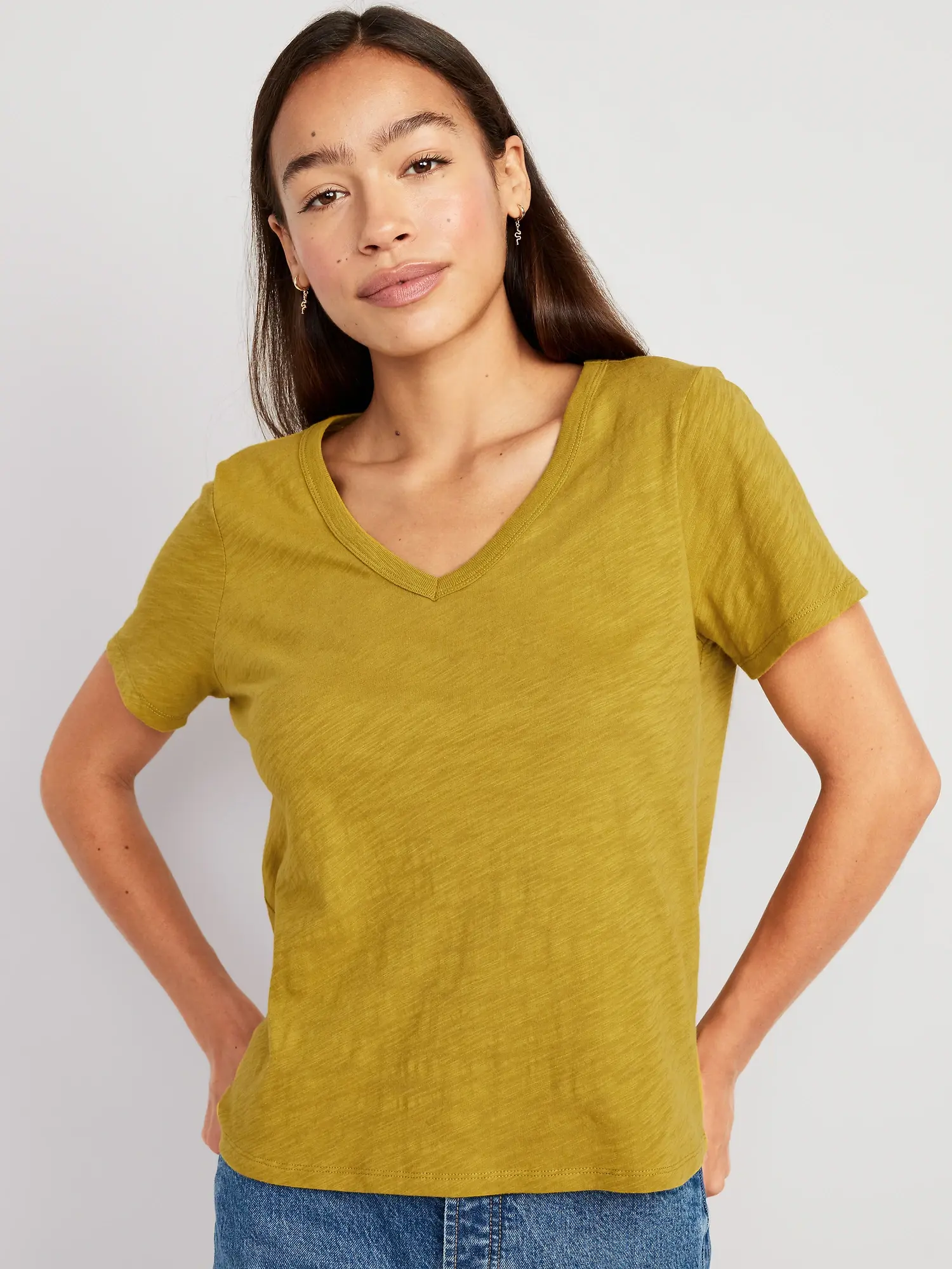 Old Navy EveryWear V-Neck Slub-Knit T-Shirt for Women yellow. 1