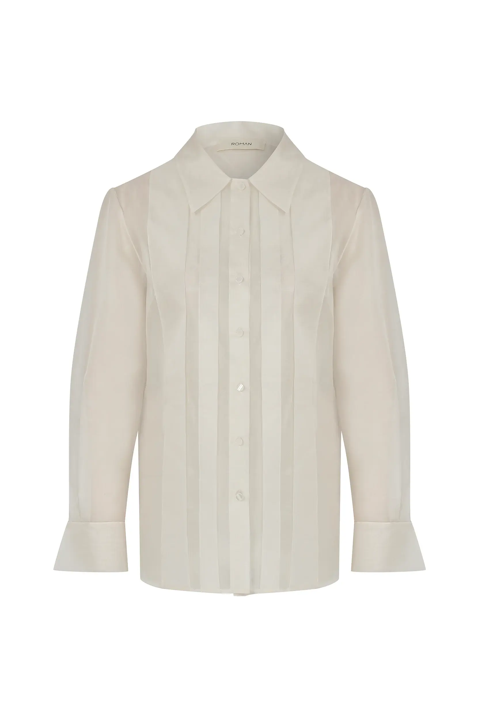 Roman Bella White Pleated long sleeve shirt - 4 / BONE. 1