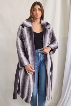Forever 21 Forever 21 Belted Faux Fur Longline Coat Charcoal/White. 2