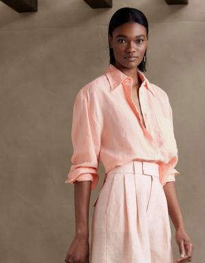 The Boxy Cropped Linen Shirt pink