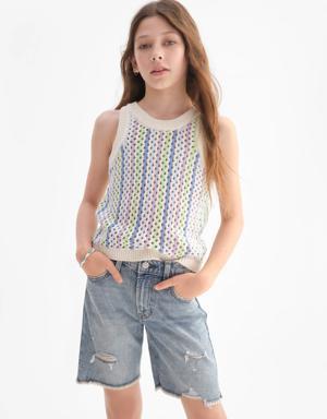 Kids High Rise '90s Loose Bermuda Shorts with Washwell blue