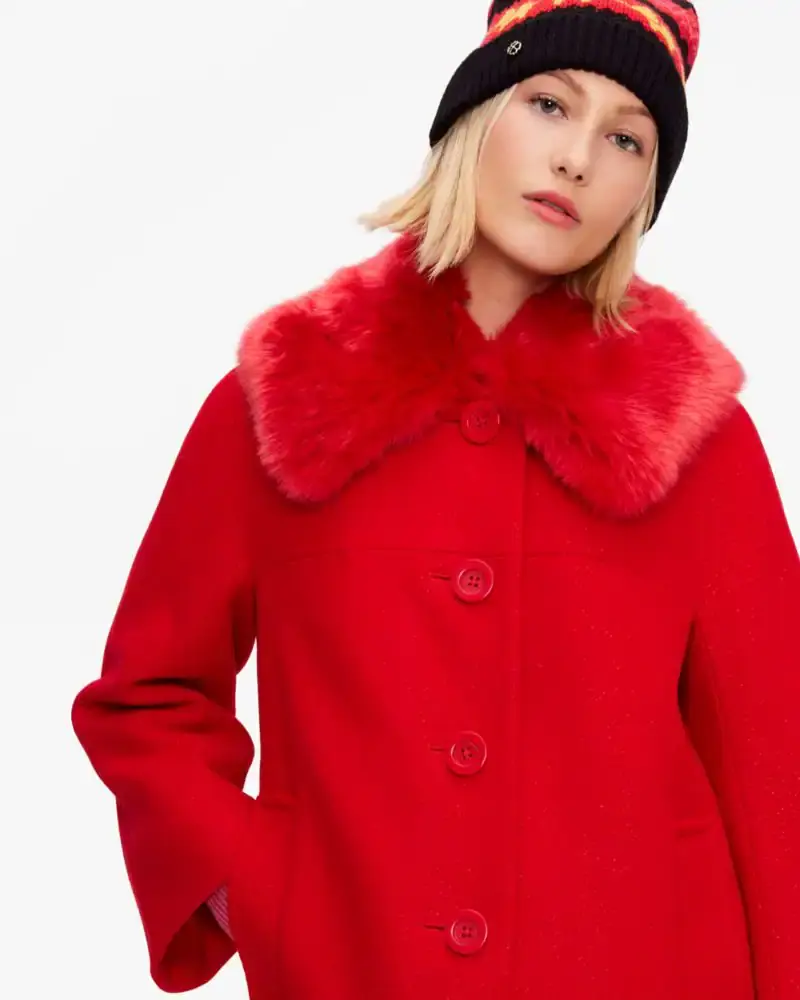 Kate Spade Faux Fur Collar Wool Coat. 1