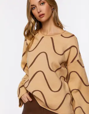 Forever 21 Abstract Print Bell Sleeve Sweater Brown/Cocoa