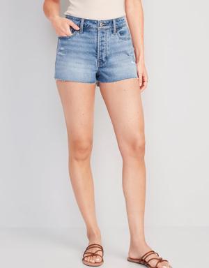 High-Waisted Button-Fly OG Straight Jean Cut-Off Shorts for Women -- 1.5-inch inseam blue