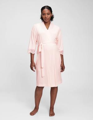 Maternity Lace Trim Robe in Modal pink