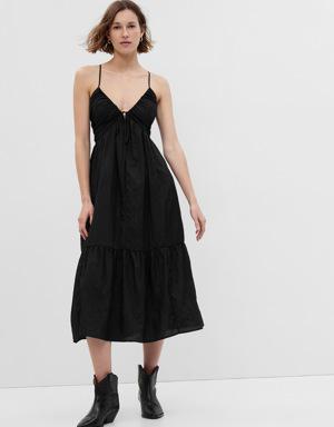 Tie-Front Ruffle Hem Maxi Dress black