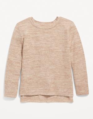 Cozy-Knit Crew-Neck Hi-Lo Hem Top for Girls beige