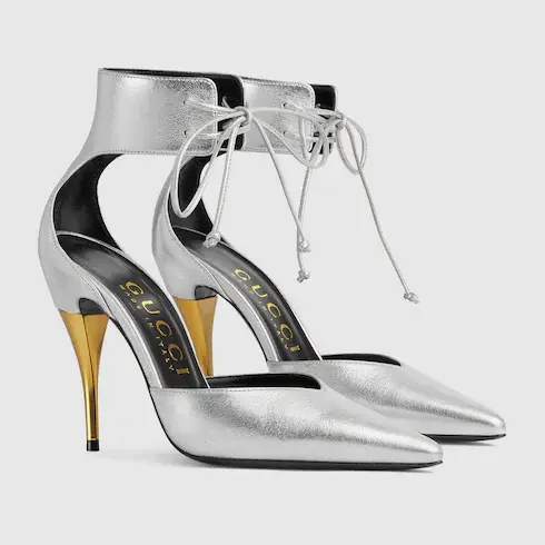 Gucci Women's high heel metallic pump. 2