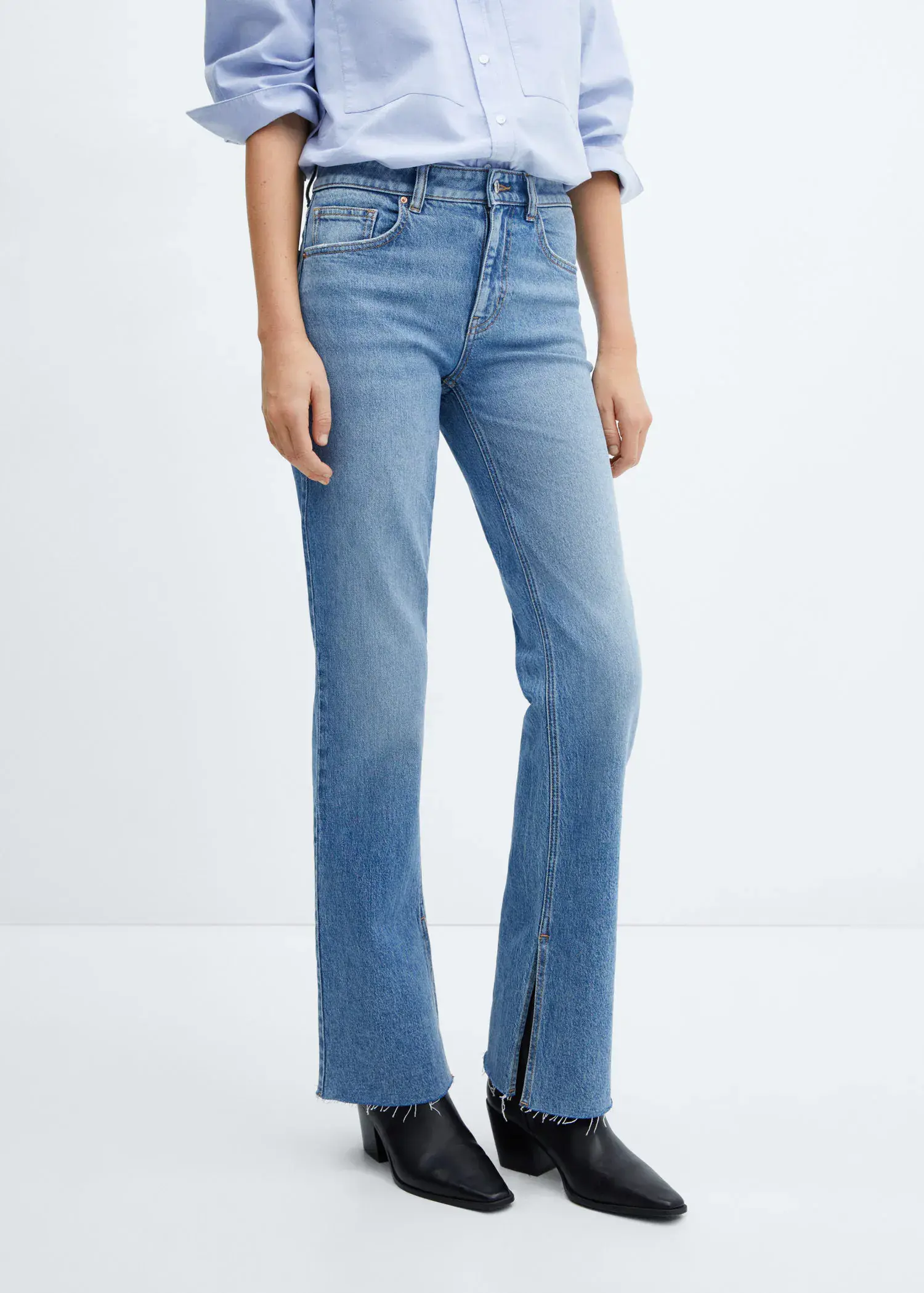 Mango Medium-rise straight jeans with slits. 2
