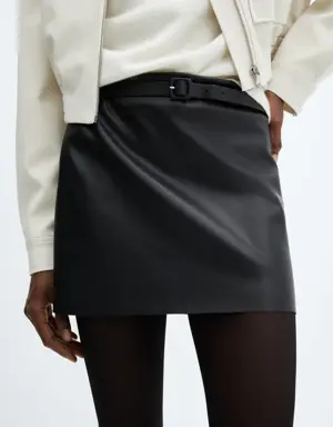 Leather-effect mini-skirt with belt