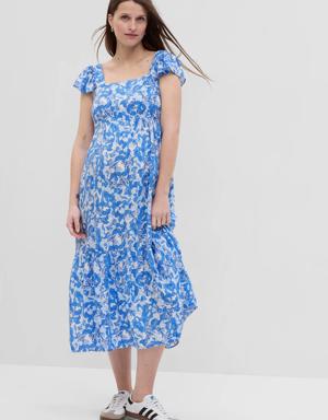 Gap Maternity Flutter Sleeve Midi Dress blue