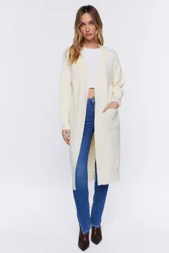 Forever 21 Forever 21 Open Front Longline Cardigan Sweater Cream. 2