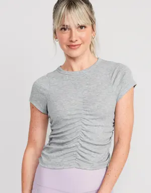 UltraLite Rib-Knit Ruched T-Shirt for Women gray