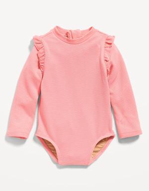 Ruffle-Trim One-Piece Rashguard Swimsuit for Baby pink