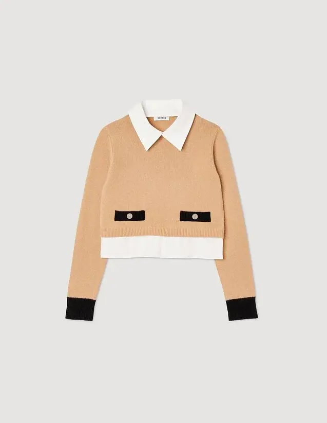 Sandro Cropped wool and cashmere sweater Login to add to Wish list. 2