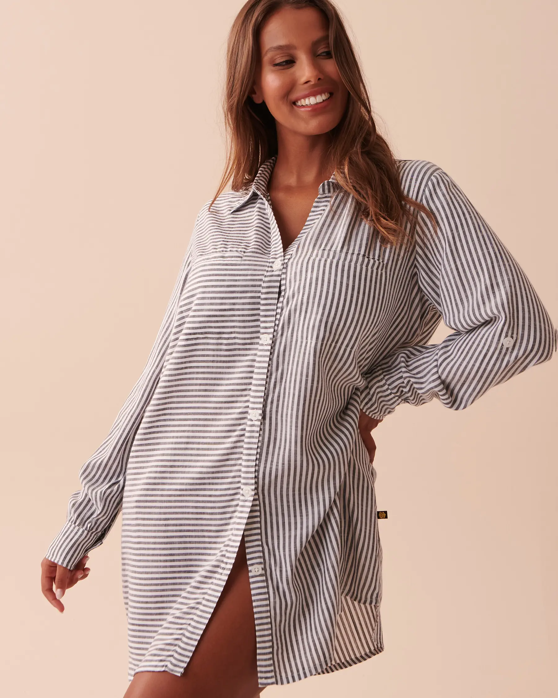 La Vie en Rose Striped Long Button-down Shirt. 2