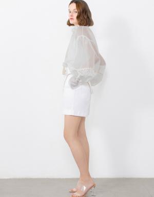 Ecru Blouse With Pleating Detail Tassel Lace And Ribbon Accessories