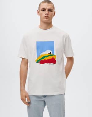 Printed cotton-blend T-shirt